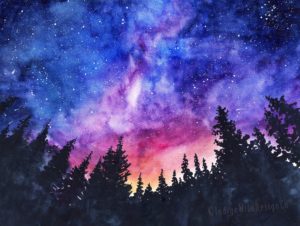 Indigo Wild Design Co. Starry Night Sky Watercolor Painting