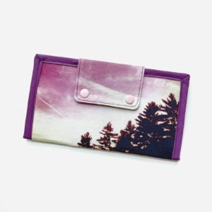 Purple pine tree wallet clutch handmade by Moon and Sundries.