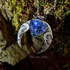 Lunula crescent moon fine silver necklace by Silvan Arts.