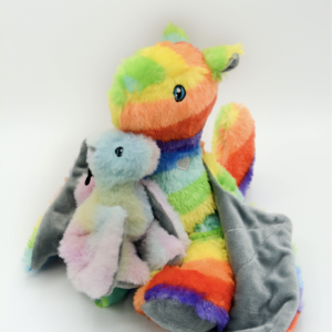 Prism and Aurora plush dragons by Whimsical Whiskers.