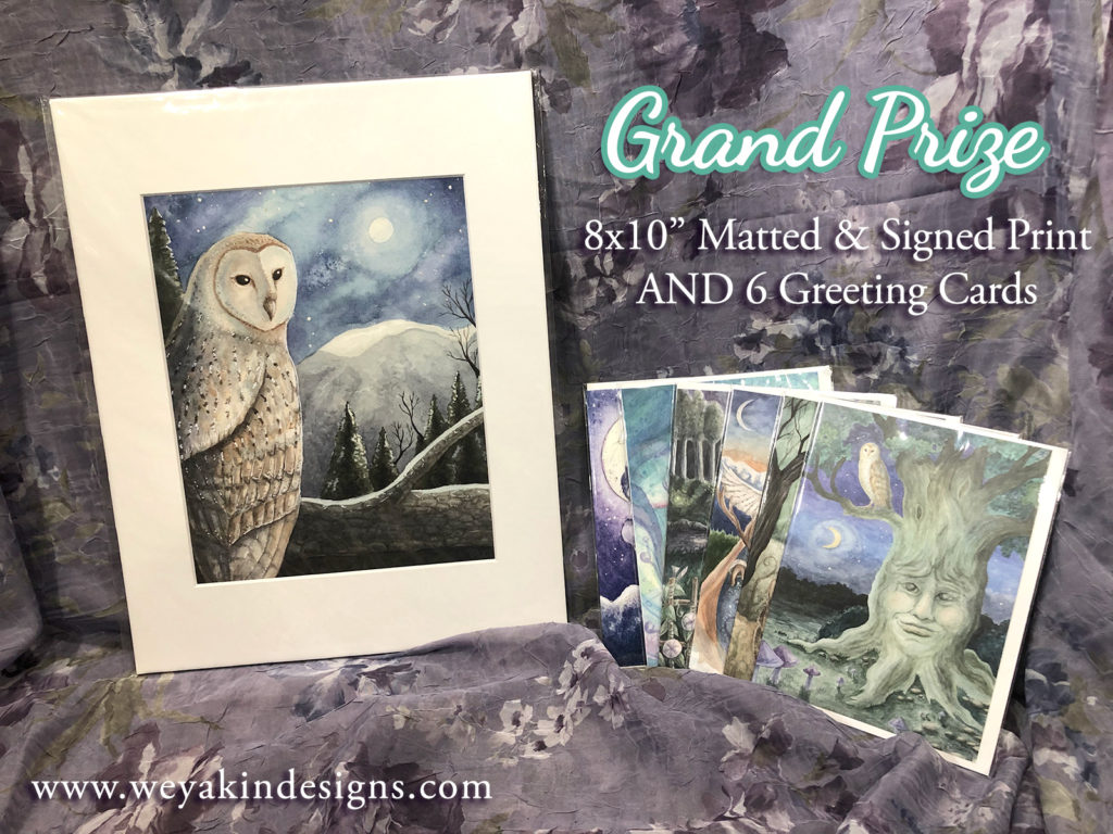 Grand Prize: 8x10" Matted and Signed art print AND six greeting cards.