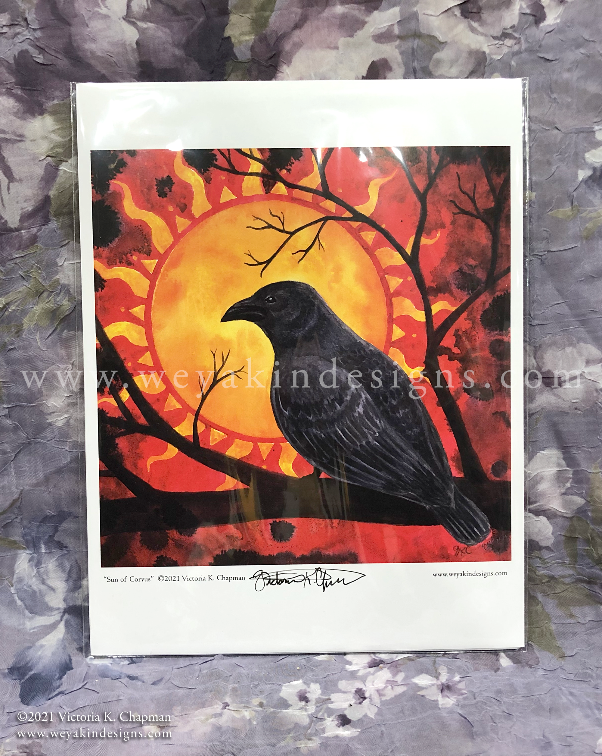 "Sun of Corvus" black crow and sun original art print.