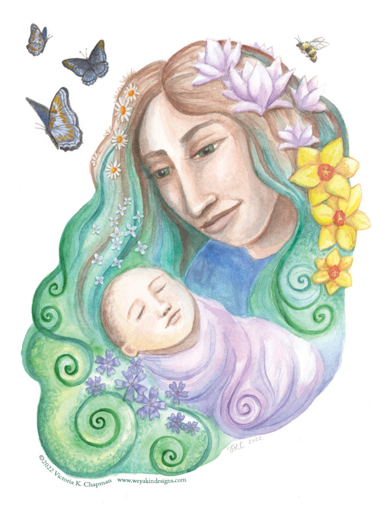 "Primavera Mother" Botanical Mother and Child Illustration, Original Art Print