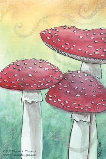 Amanita Magic ORIGINAL Art Fly Agaric Mushrooms Painting with Iridescent Details - FRAMED