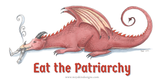 Eat the Patriarchy, Dragon eating Knight feminist bumper sticker (7.5x3.75")