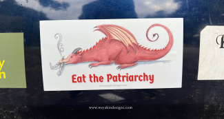 Eat the Patriarchy, Dragon eating Knight feminist bumper sticker (7.5x3.75")