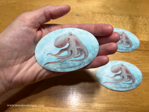 Octopus Running, Watercolor Art Oval Vinyl Sticker (3x2")