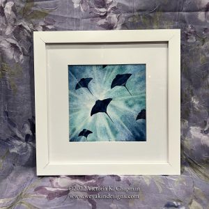 Rays of Light ORIGINAL Painting of Cownose Stingrays in the Ocean - FRAMED