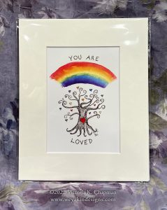 You Are Loved, LGBTQ+ Heart Tree Original Art Print, Matted