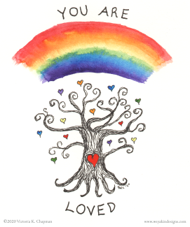 You Are Loved, LGBTQ+ Heart Tree Original Art Print, Matted