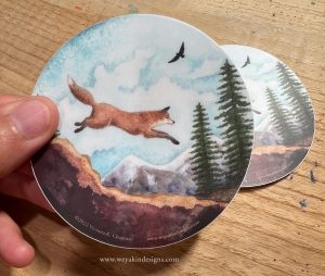Sierra Nevada Red Fox, Watercolor Art Circle Vinyl Sticker (3x3")