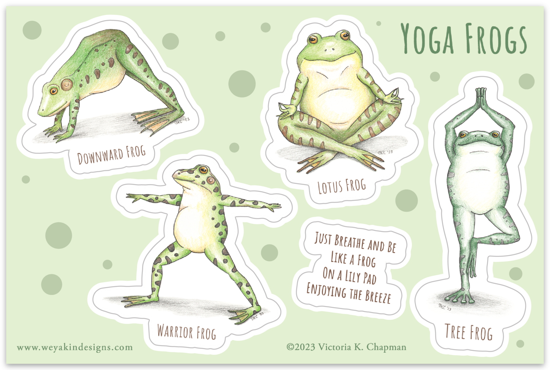 Yoga Frogs Sticker Sheet (4x6" with 5 stickers total, vinyl waterproof)