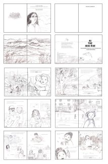 A series of thumbnail sketch line drawings by Angela Quezada Padron.